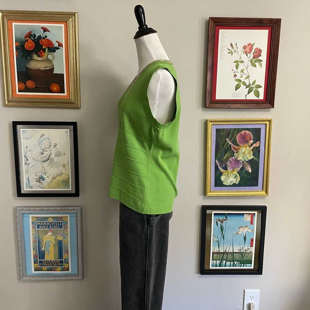 Green Bandage Knit Tank Top Y2K Stretch V Neck - Picture 4 of 7